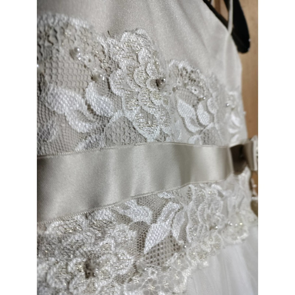 David's Bridal child size 4 formal dress beige & white flower girl jr bridesmaid - Picture 11 of 16